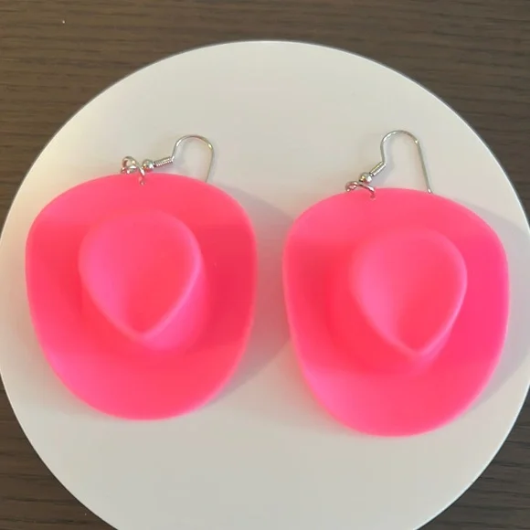 Pink Cowboy Hat Earrings NIP - Picture 3 of 6